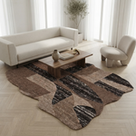 Brown, Beige & Black Abstract Organic Wool Rug Shaped