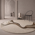 Ivory & Brown Abstract Wave Wool Rug Round