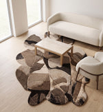 Beige, Grey & Black Abstract Stripe Wool Rug Shaped
