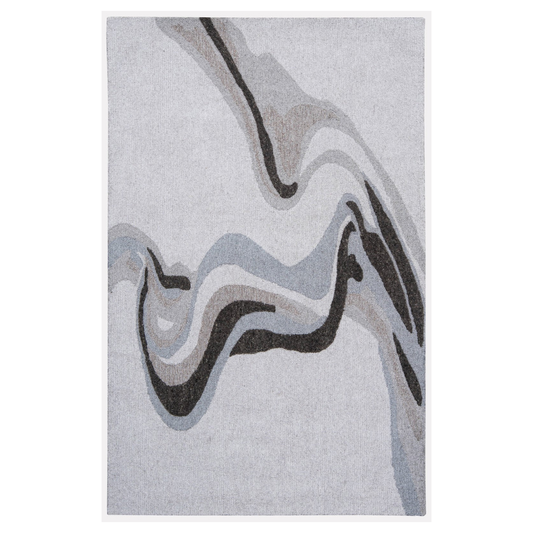 Ivory, Grey & Charcoal Abstract Flow Wool & Silk Rug Rectangular