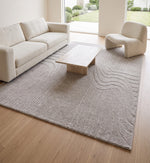 Ivory & Beige Abstract Wave Wool & Silk Rug Rectangular