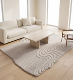 Taupe & Ivory Abstract Linear Wool & Silk Rug Shaped