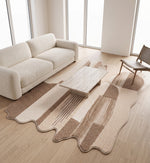 Ivory, Beige & Brown Geometric Border Wool Rug Shaped