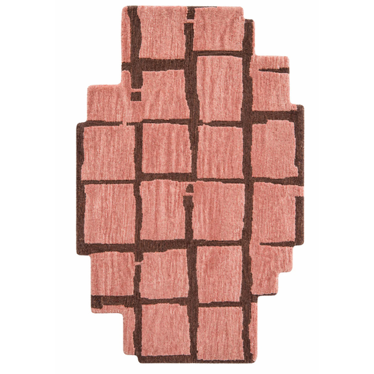 Blush Pink Modern Block Pattern Wool Rug Shaped