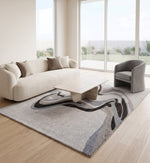 Ivory, Grey & Charcoal Abstract Flow Wool & Silk Rug Rectangular
