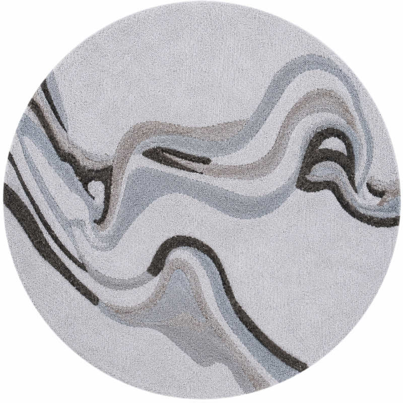 Ivory & Beige Abstract Wave Wool & Silk Rug — Round 1