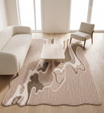 Beige & Ivory Abstract Organic Natural Wool Rug Shaped