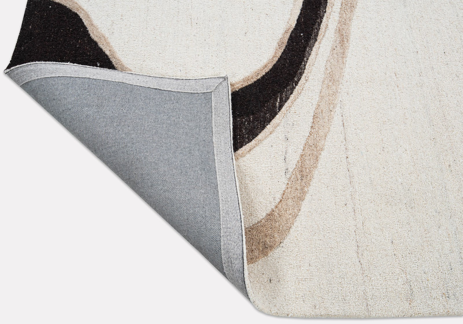 Ivory, Beige & Black Abstract Curve Natural Wool Rug — Square 5