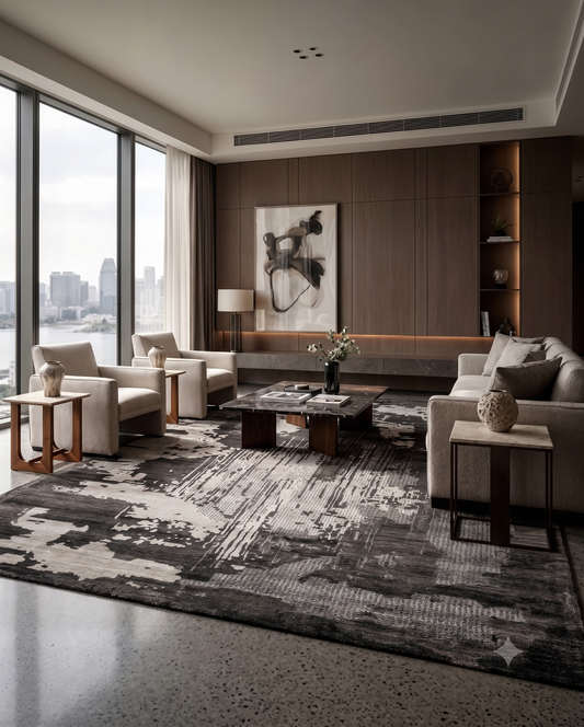 Walnut handmade wool and silk rug