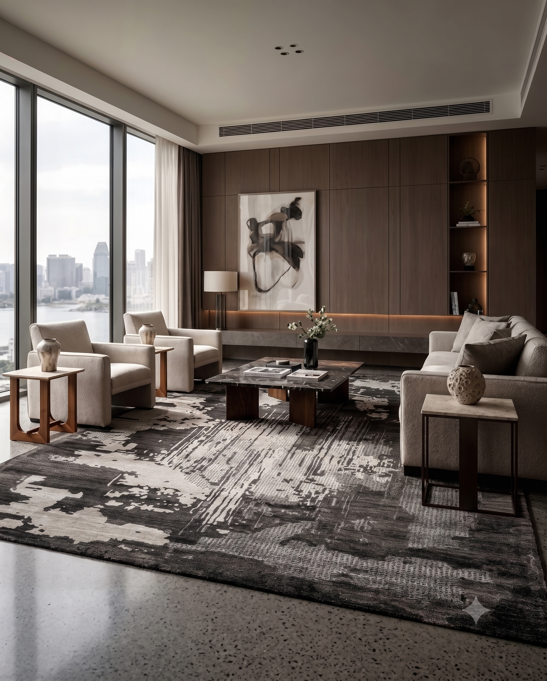 Walnut handmade wool and silk rug