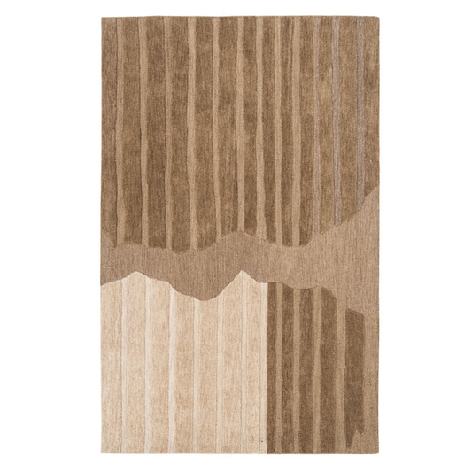 Brown & Tan Wave Stripe Wool Rug Rectangular