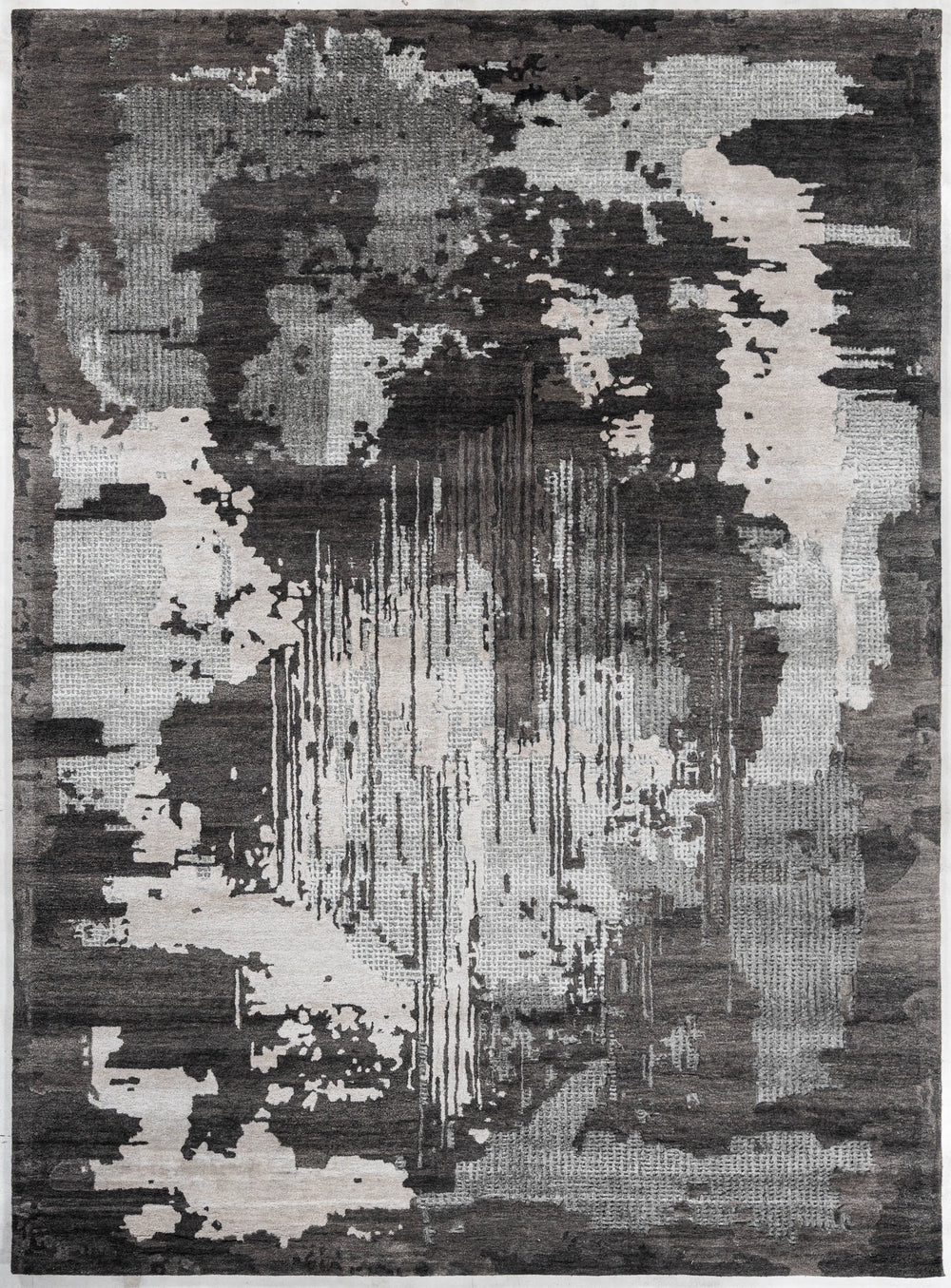 Walnut handmade wool and silk rug in charcoal, grey, ivory and taupe