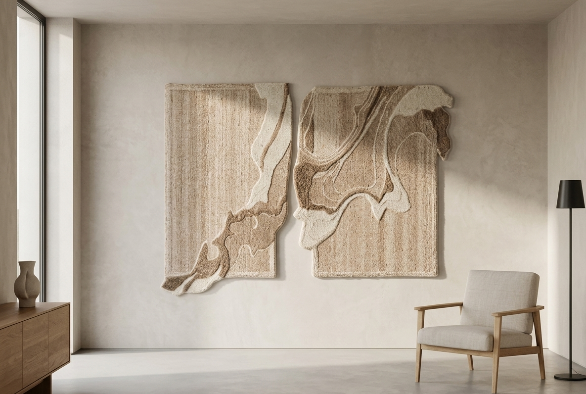 Ivory & Beige Abstract Marble Swirl Wool Wall Art (2-Panel Set) 12