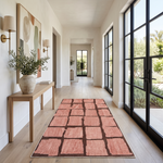 Blush Pink Modern Block Pattern Wool Rug Rectangular