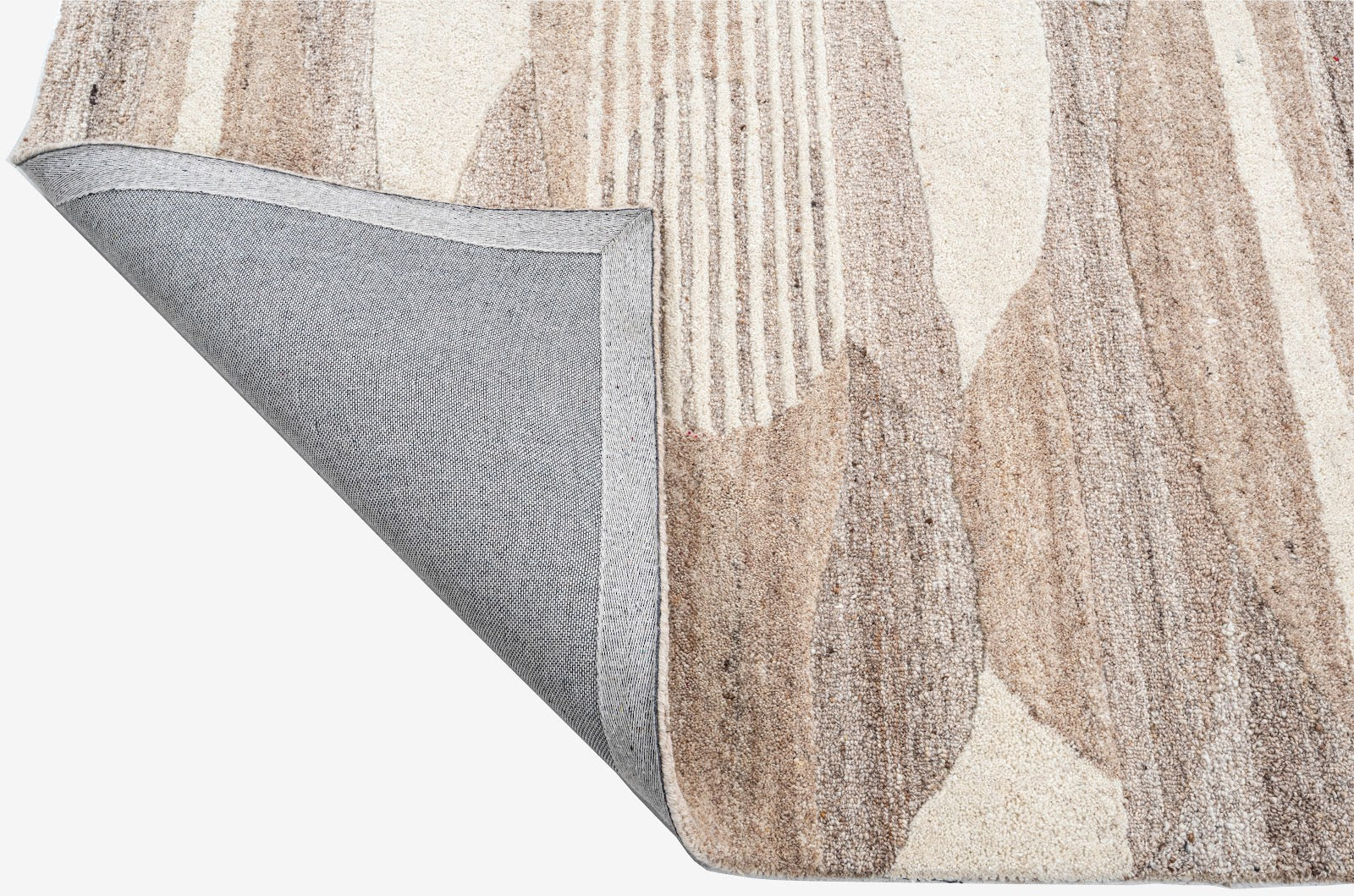 Ivory, Beige & Brown Geometric Border Wool Rug — Square 5