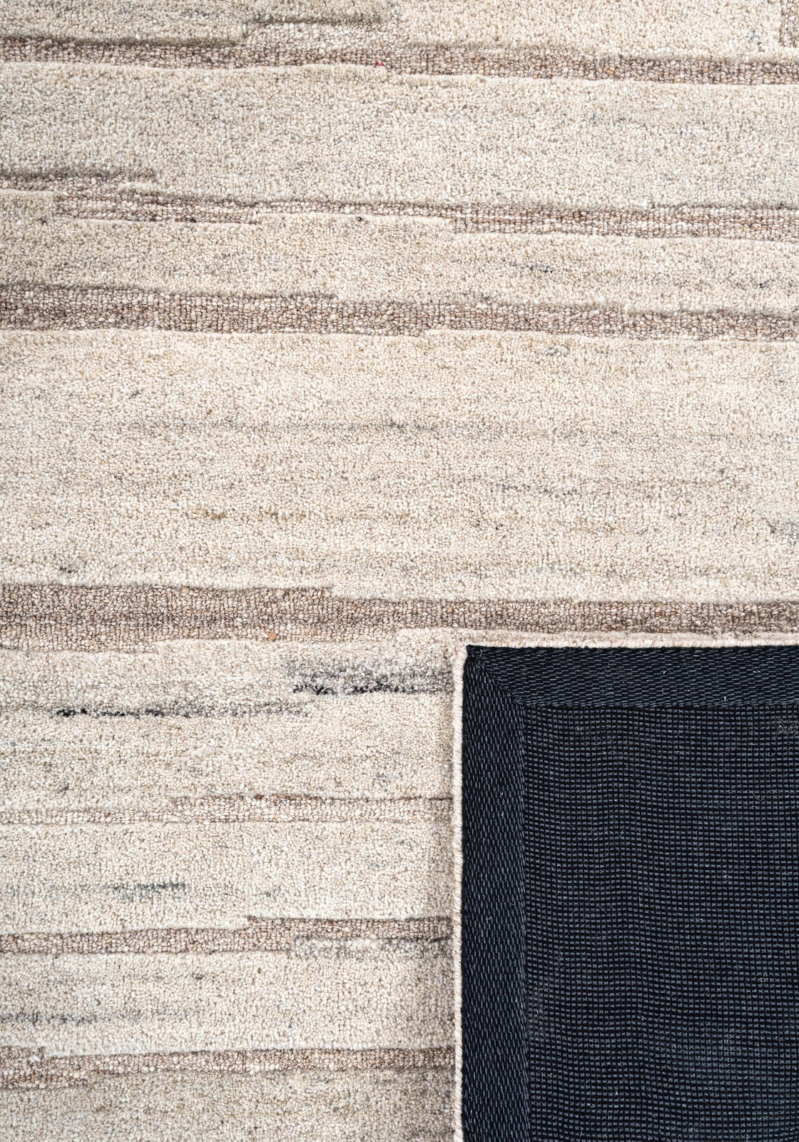 Ivory Beige Linear Textured Wool Rug — Square 7
