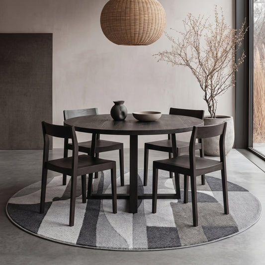 Beige, Grey & Black Abstract Stripe Wool Rug — Round 2