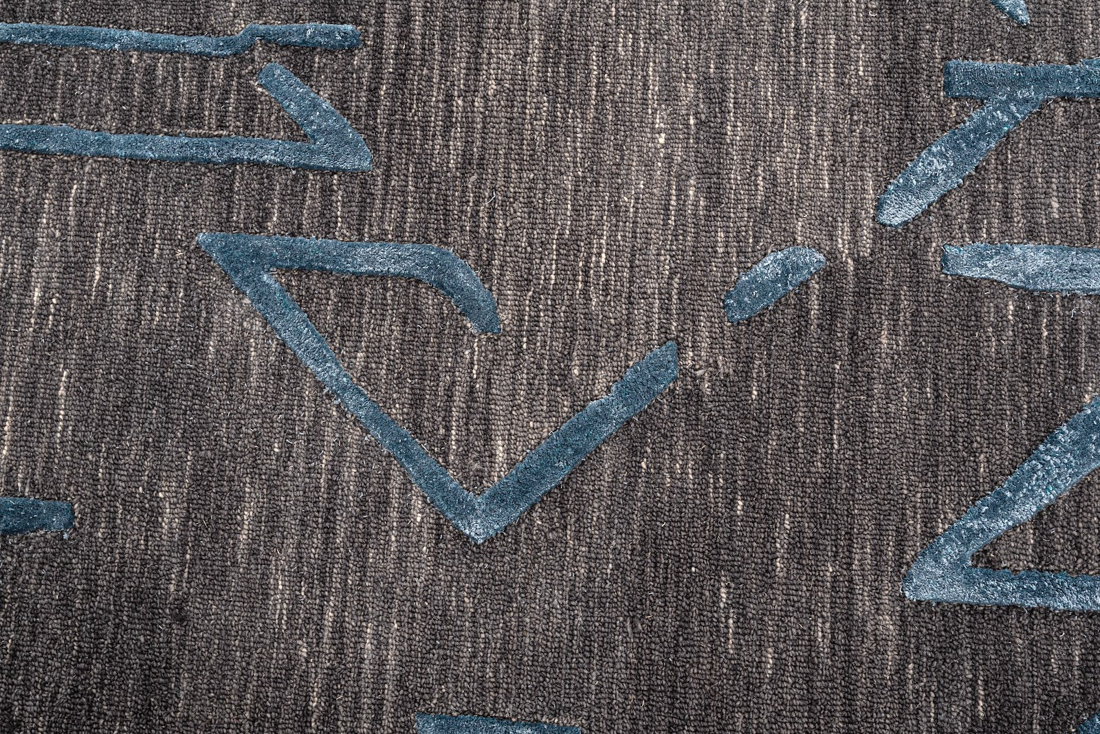 Black & Teal Abstract Geometric Wool Silk Rug — Shaped 4