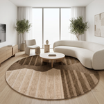 Brown & Tan Wave Stripe Wool Rug Round