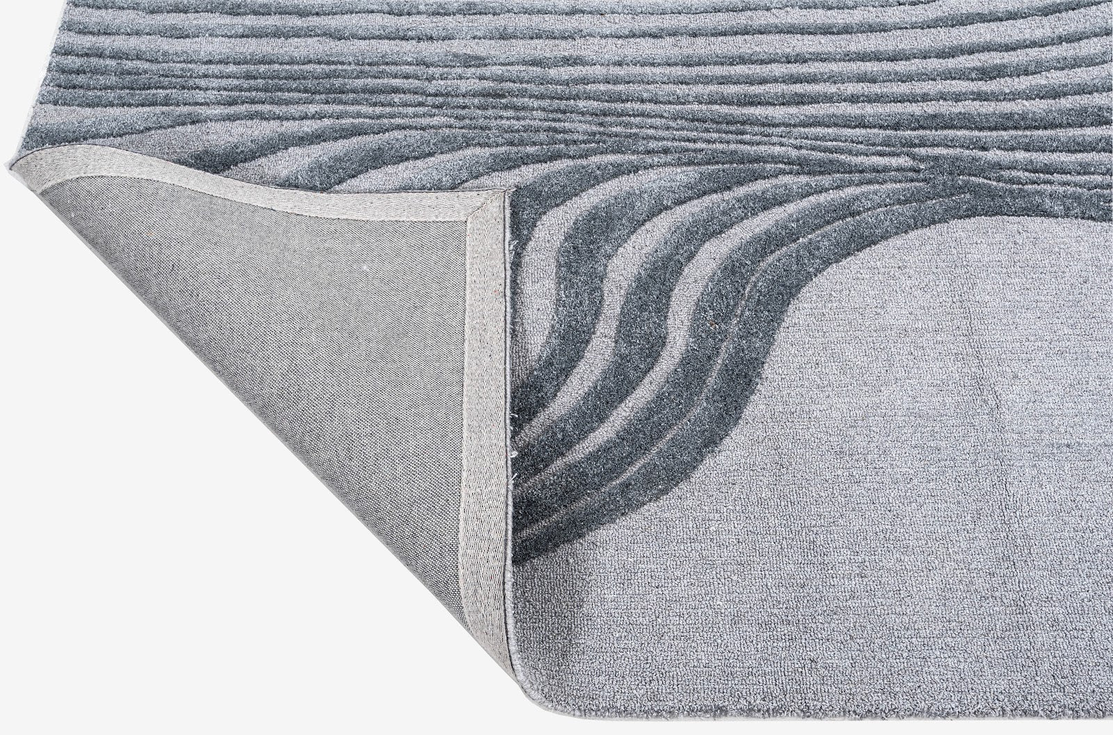 Grey & Ivory Abstract Flow Wool & Silk Rug — Square 4