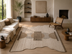 Ivory, Beige & Brown Geometric Border Wool Rug Shaped