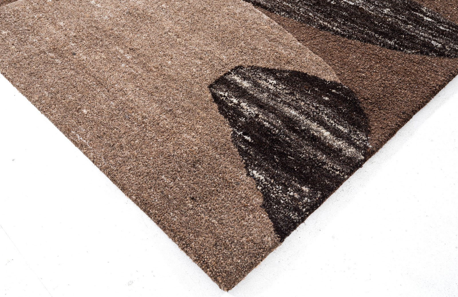 Brown, Beige & Black Abstract Organic Wool Rug — Square 6