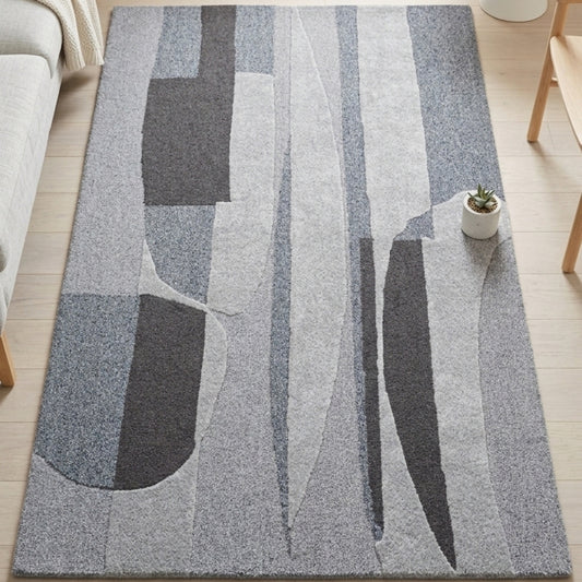Silver Grey, Light Grey & Charcoal Abstract Wool Rug — Square 1