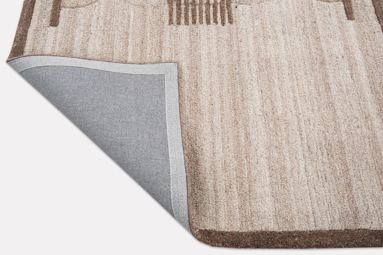 Ivory, Beige & Brown Geometric Border Wool Rug — Square 5