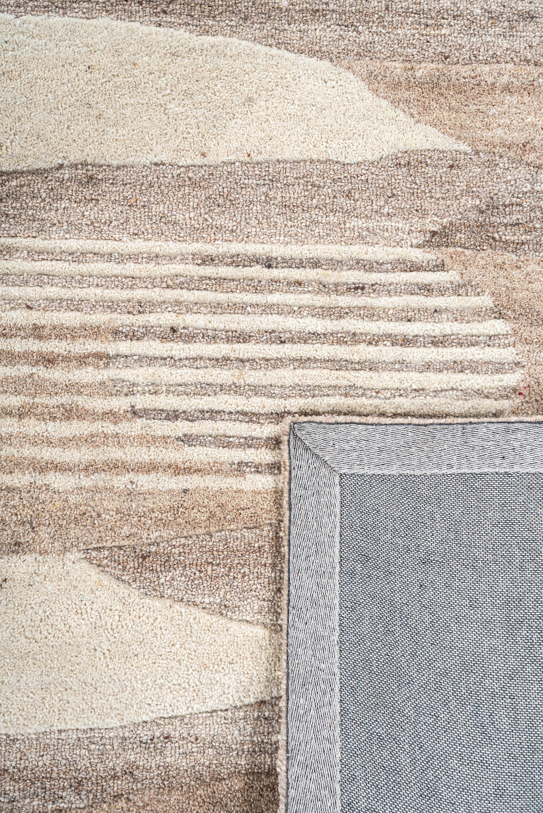 Ivory, Beige & Brown Geometric Border Wool Rug — Square 7