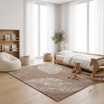 Brown, Beige & Black Abstract Leaf Pattern Wool Rug Rectangular