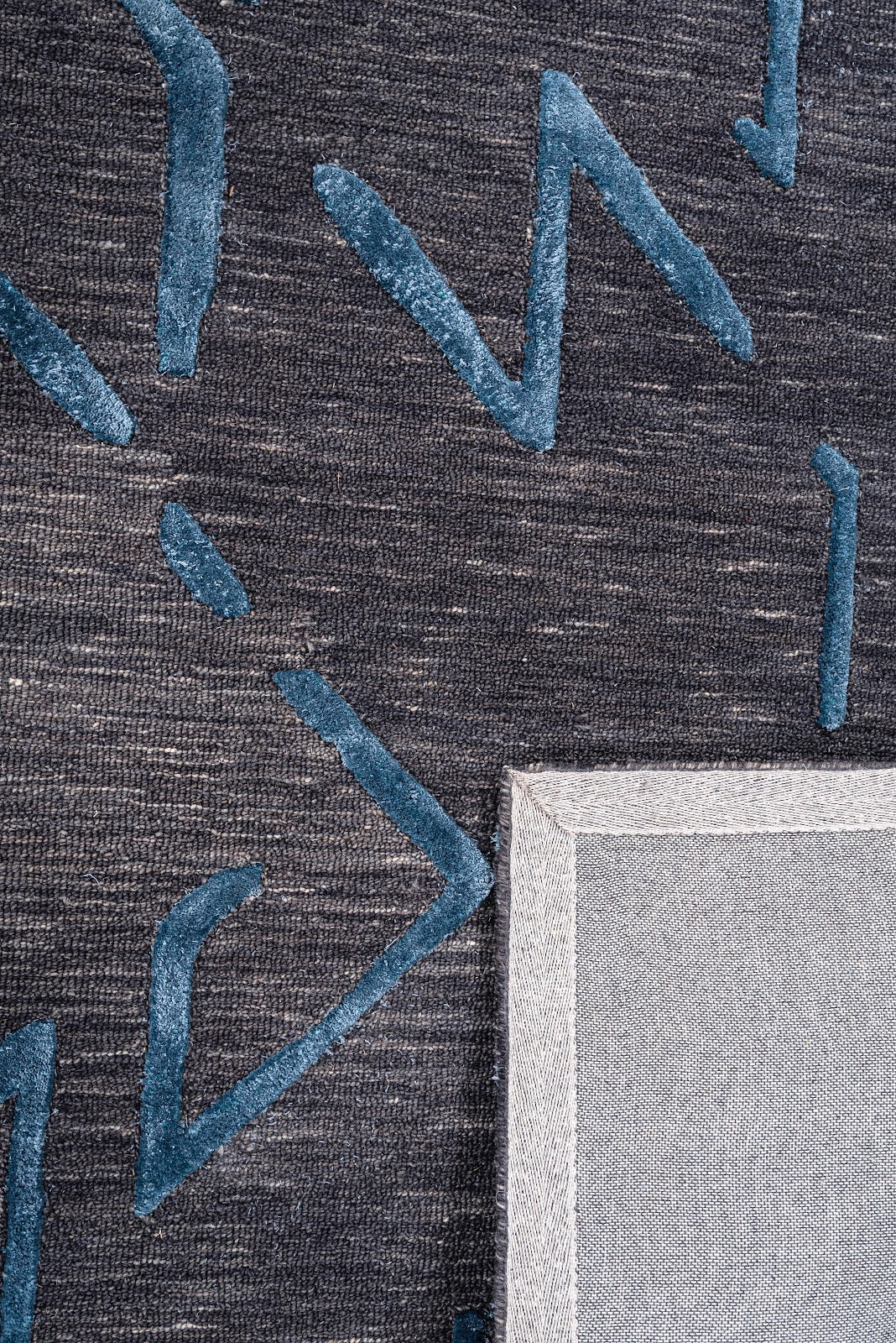 Black & Teal Abstract Geometric Wool Silk Rug — Square 7