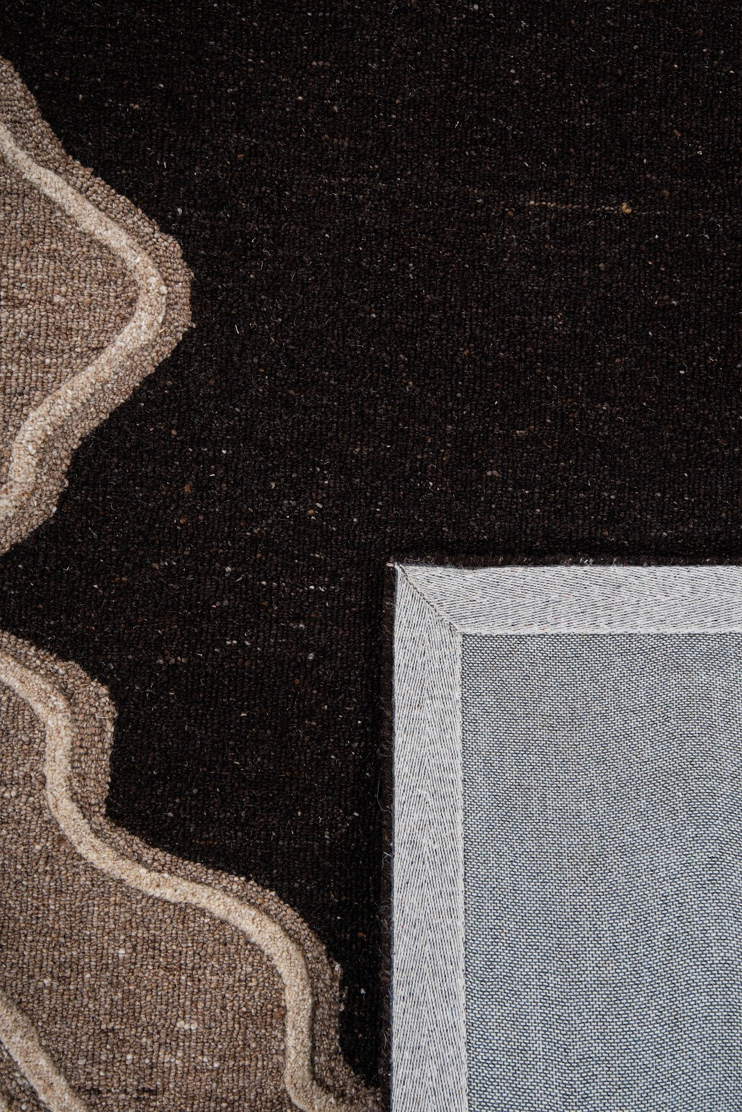 Black, Beige & Taupe Abstract Wave Natural Wool Rug — Square 7