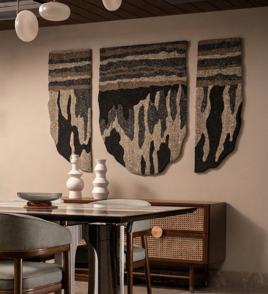 Beige & Black Abstract Stripe Wool Wall Art (3-Panel Set) 5