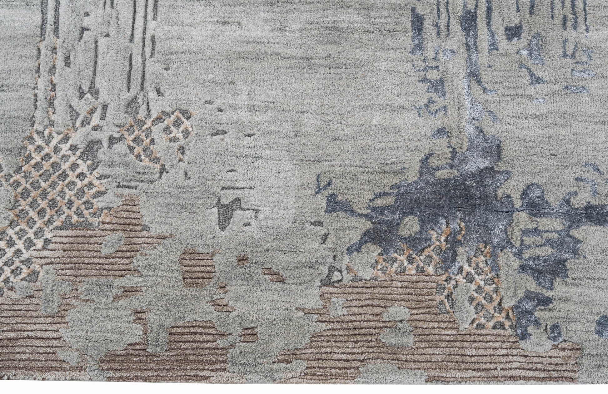 Denim handmade wool and silk rug