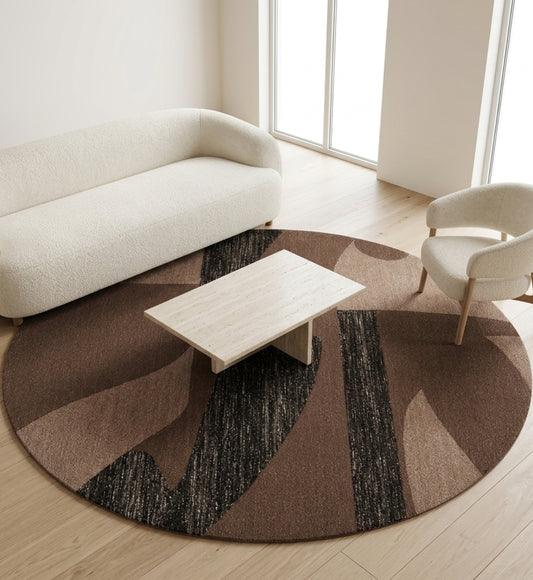 Brown, Beige & Black Abstract Organic Wool Rug Round
