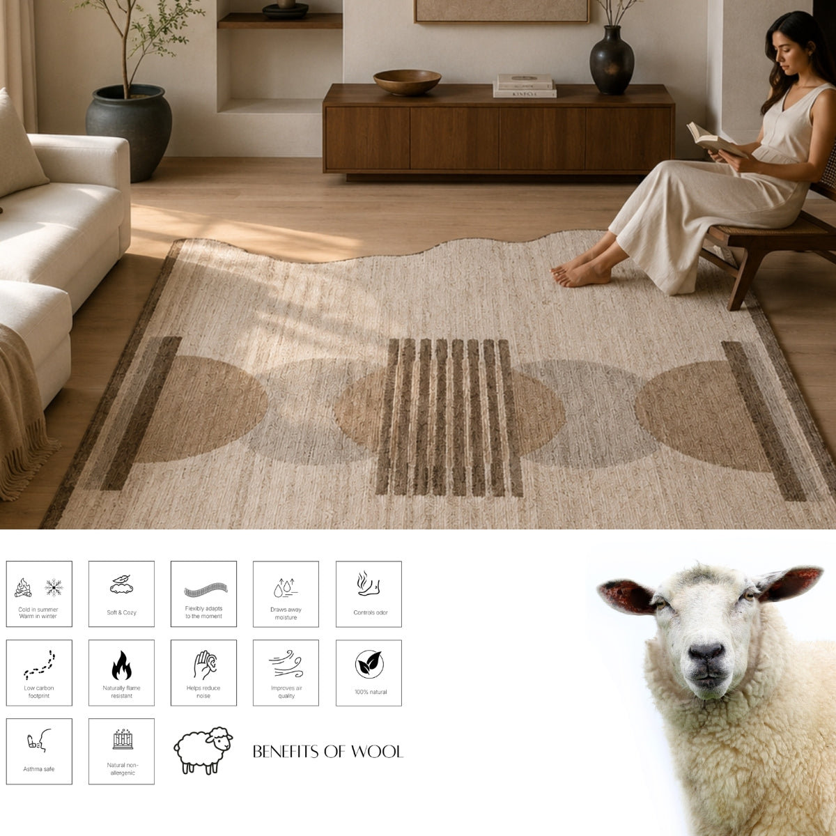 Brown, Beige & Black Abstract Organic Wool Rug — Shaped 2
