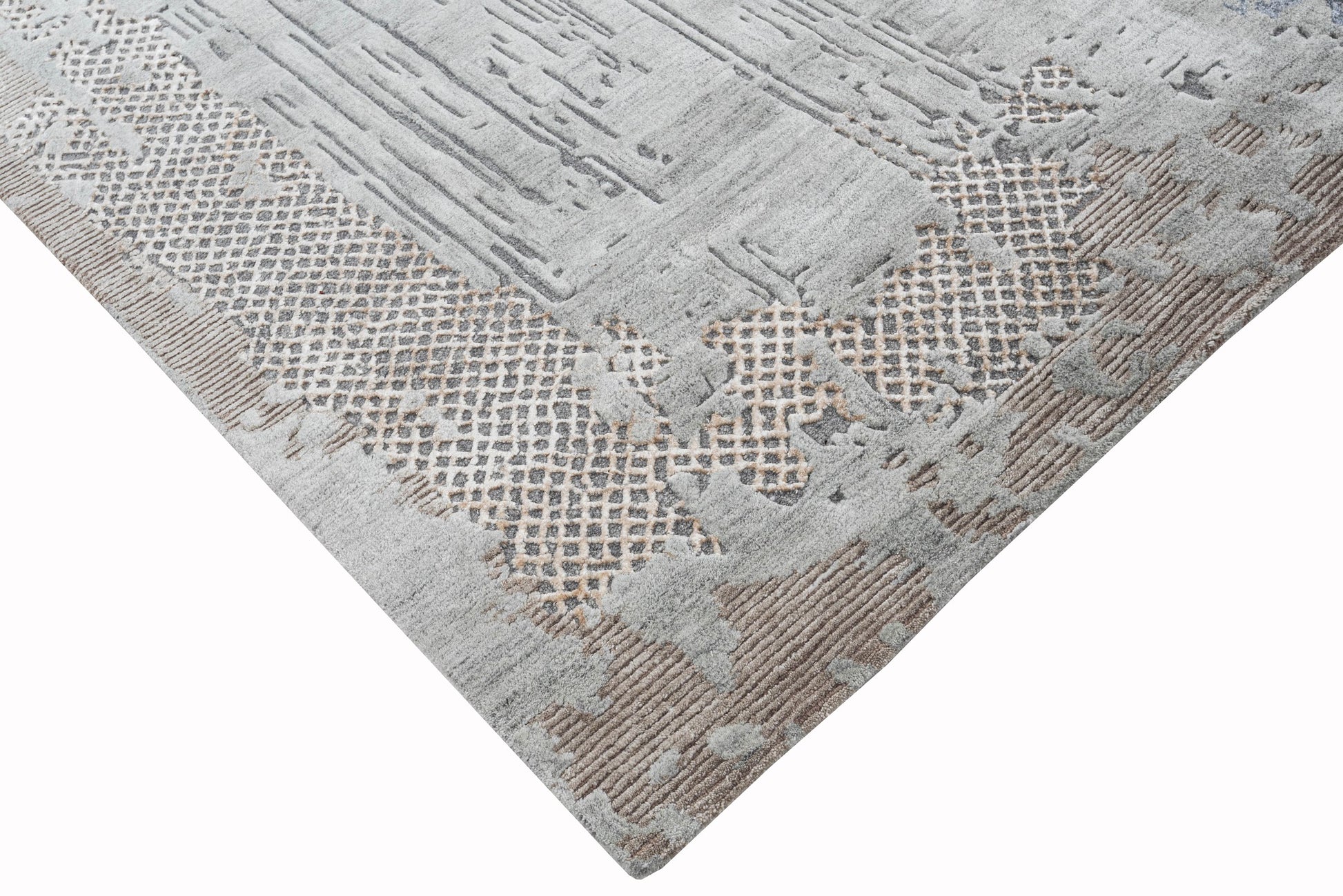 Denim handmade wool and silk rug