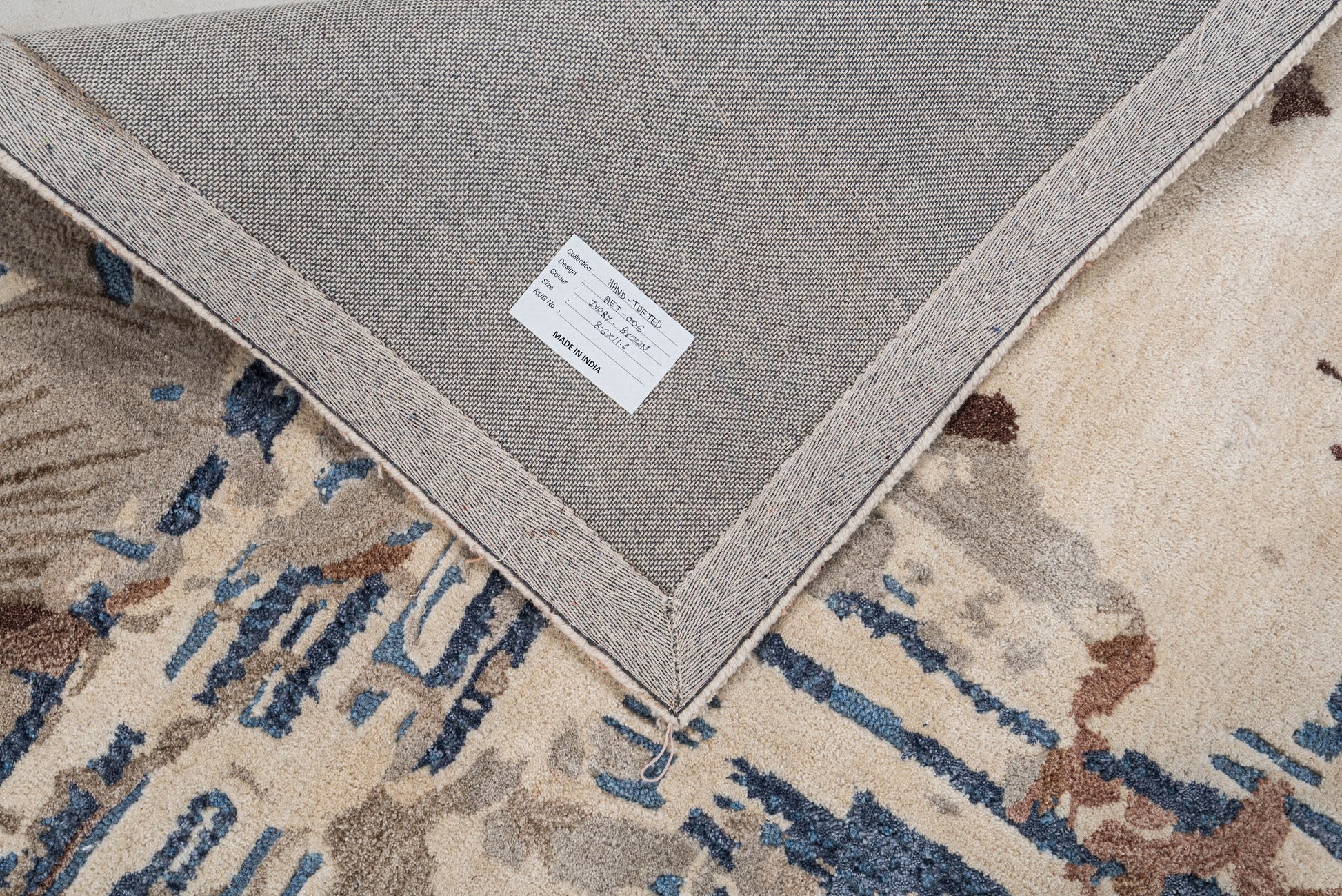 Ivory Brown handmade wool and silk rug