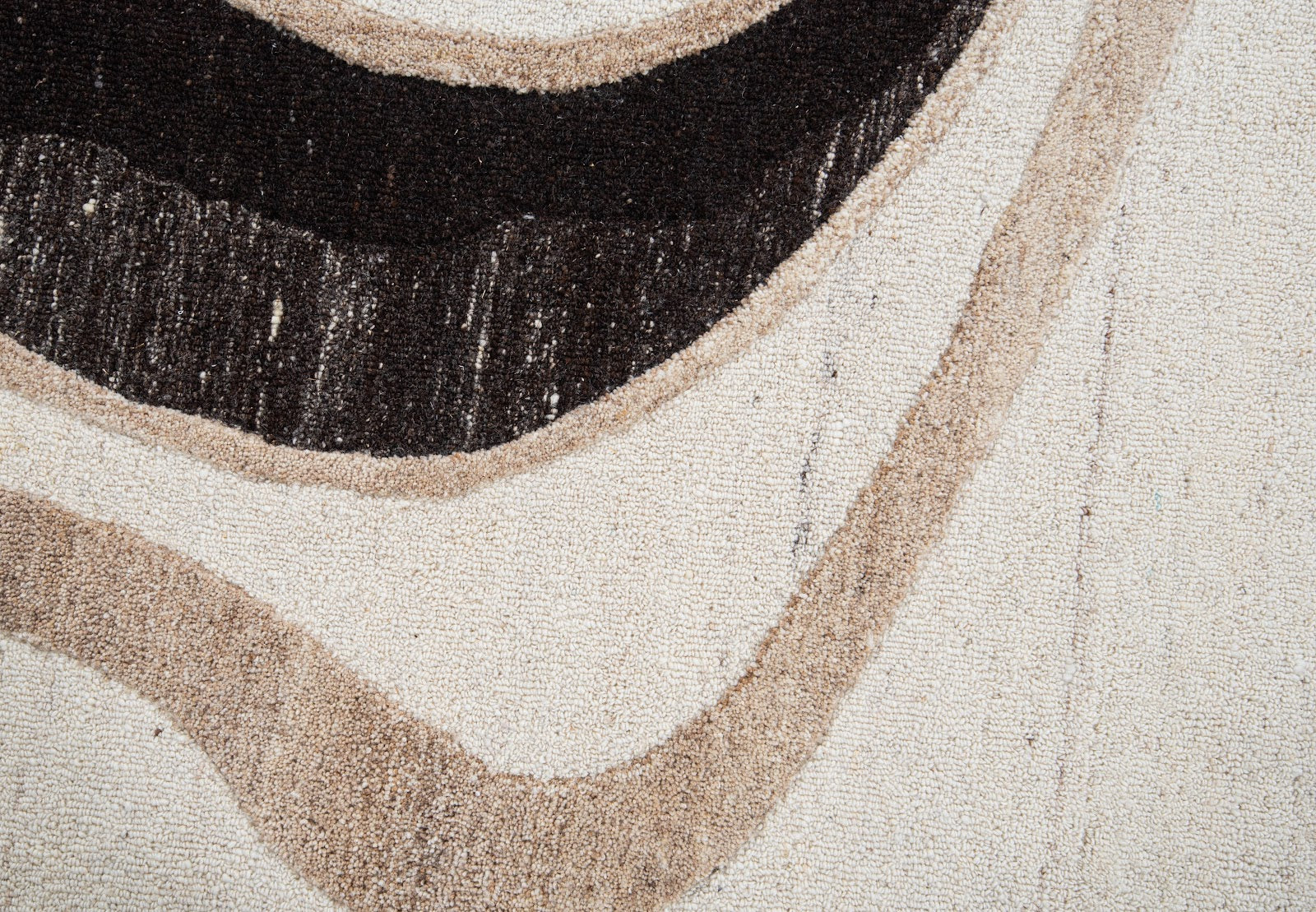 Taupe & Ivory Abstract Linear Wool & Silk Rug — Round 4