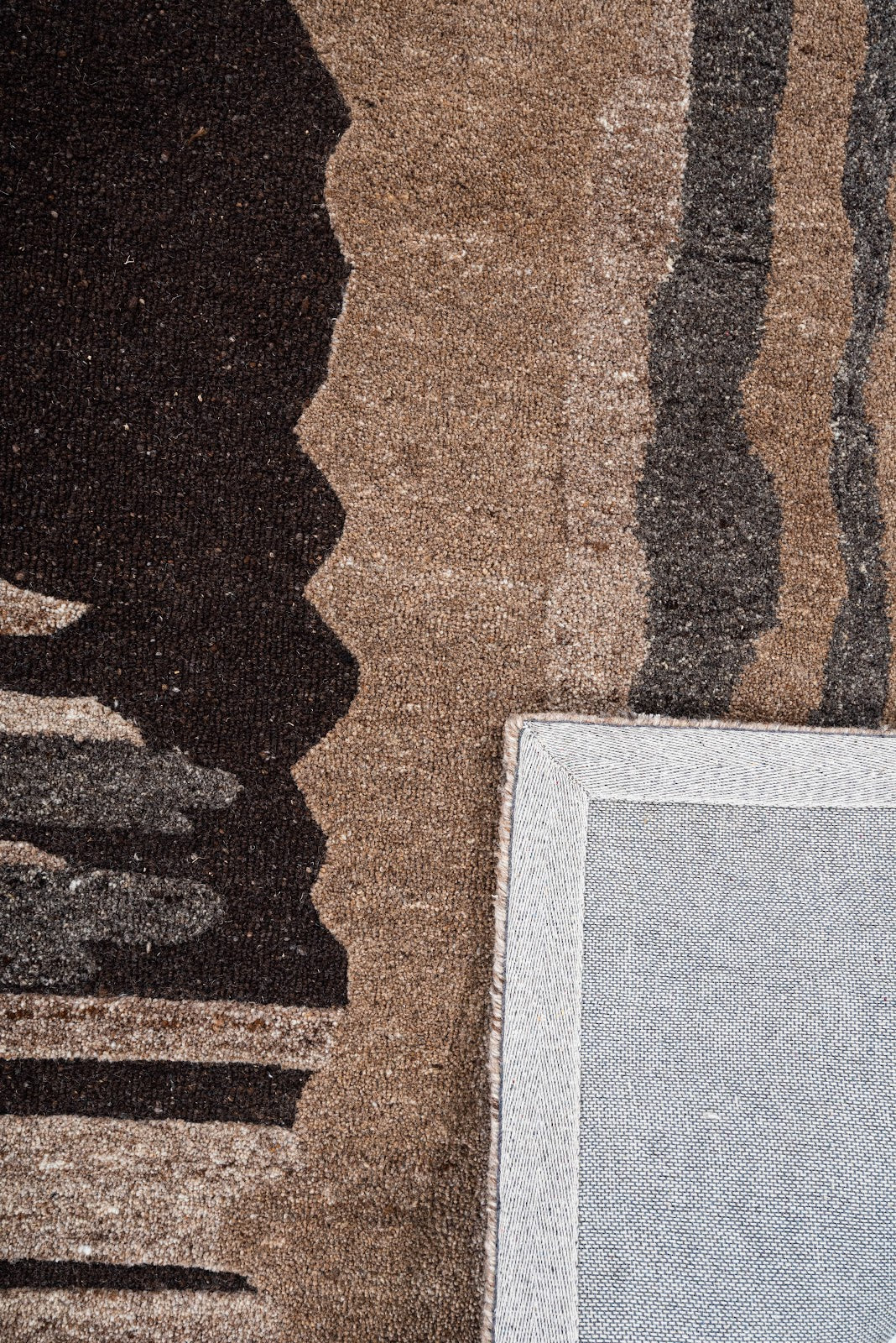 Brown, Charcoal & Beige Abstract Drip Pattern Natural Wool Rug — Square 6