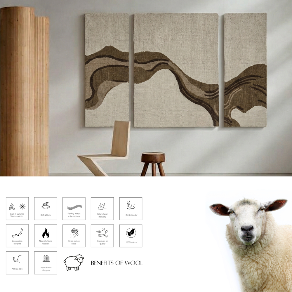 Ivory & Brown Abstract Wave Wool Wall Art (3-Panel Set) 9