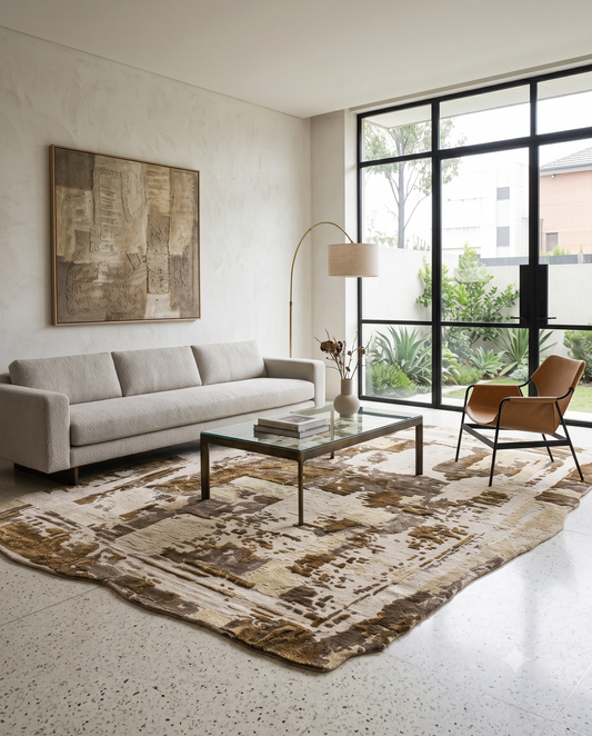Ivory Silver handmade wool and silk rug