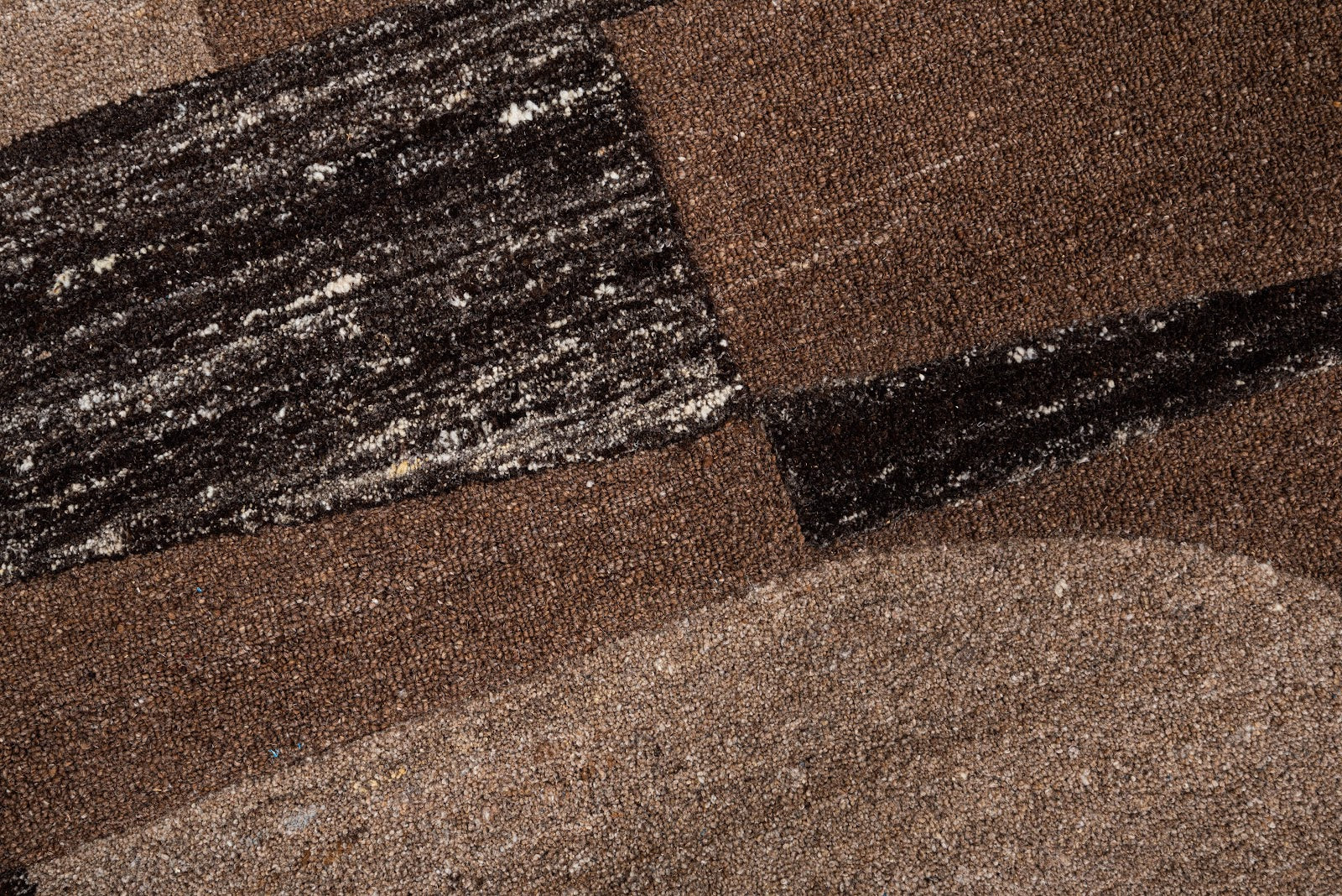Brown, Taupe & Black Abstract Geometric Wool Rug — Shaped 4