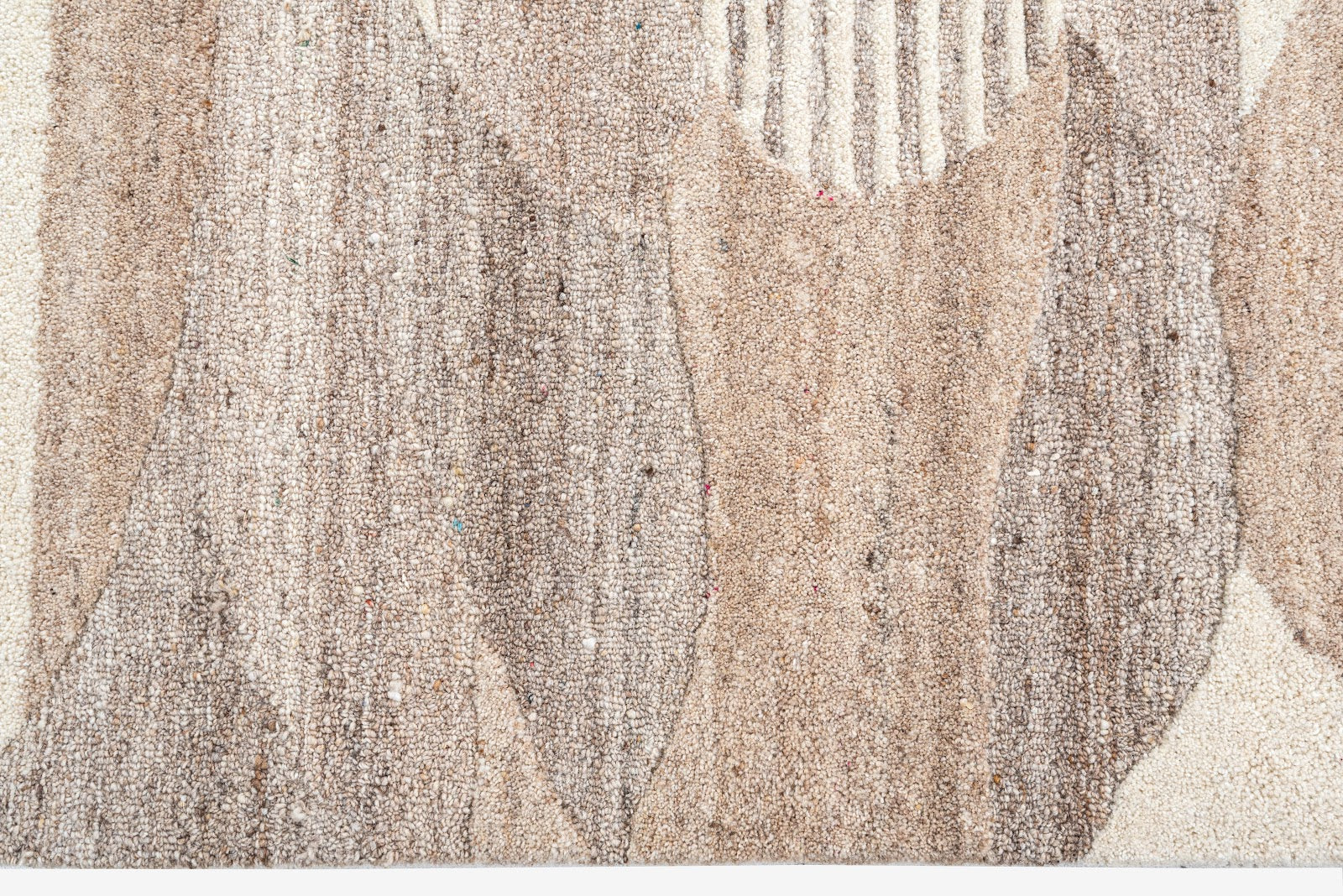 Ivory, Beige & Brown Geometric Border Wool Rug — Square 8