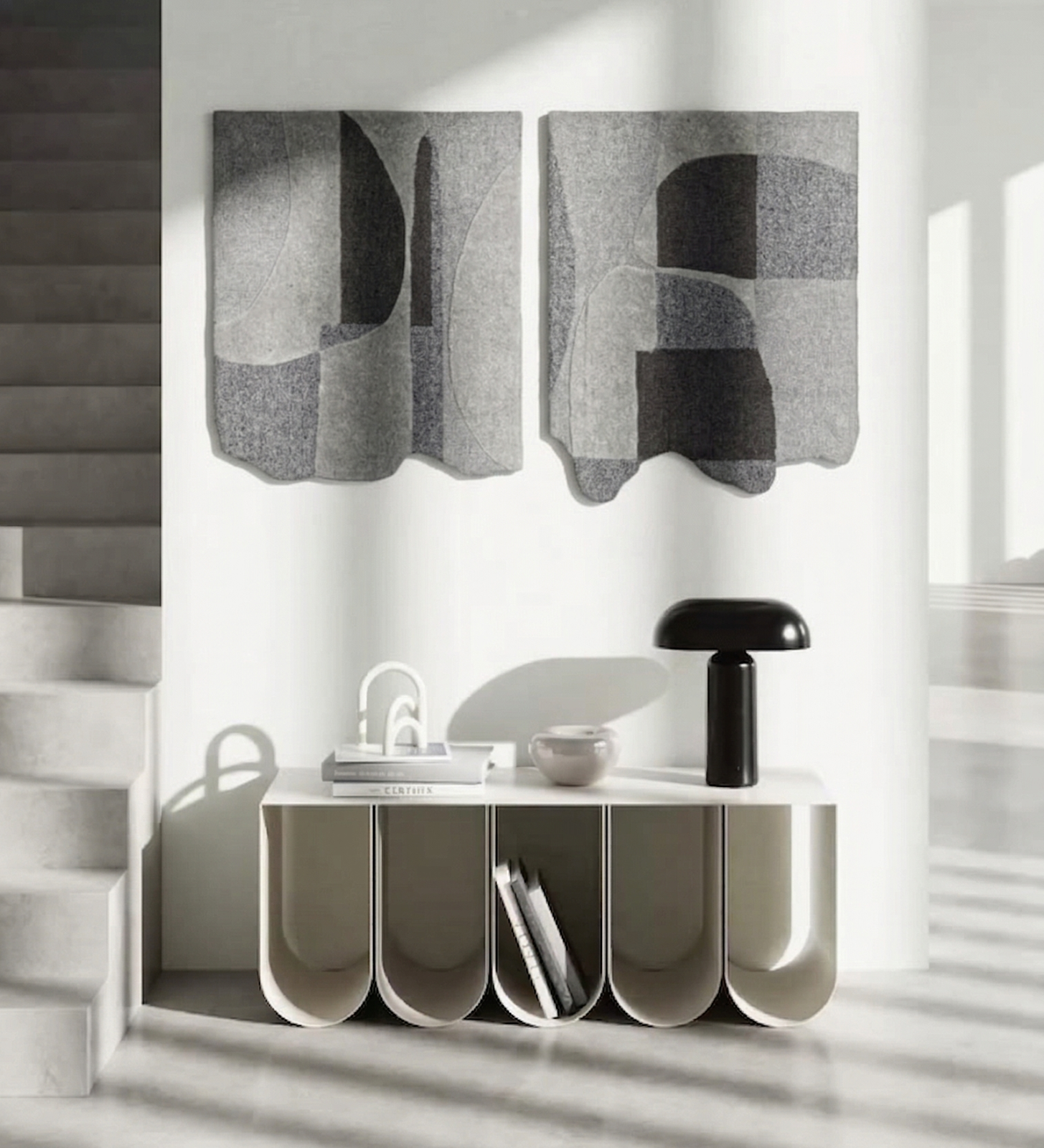 Grey & Charcoal Abstract Geometric Wool Wall Art (2-Panel Set) 7