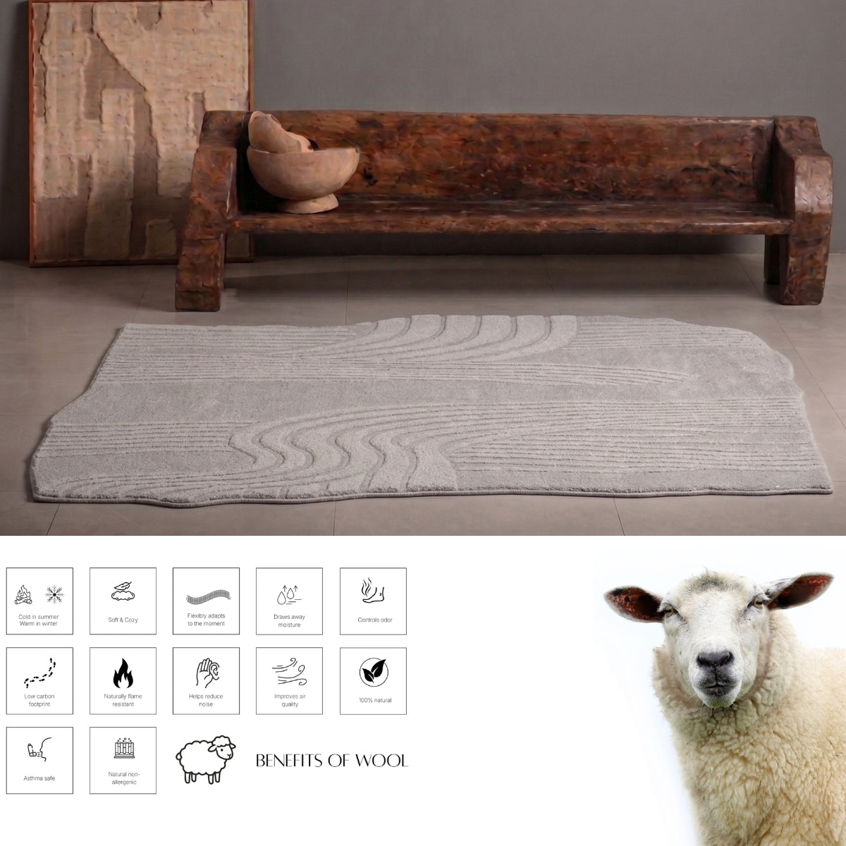Grey & Ivory Abstract Flow Wool & Silk Rug — Shaped 3