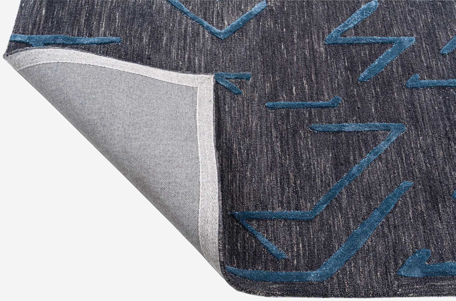 Black & Teal Abstract Geometric Wool Silk Rug — Square 5