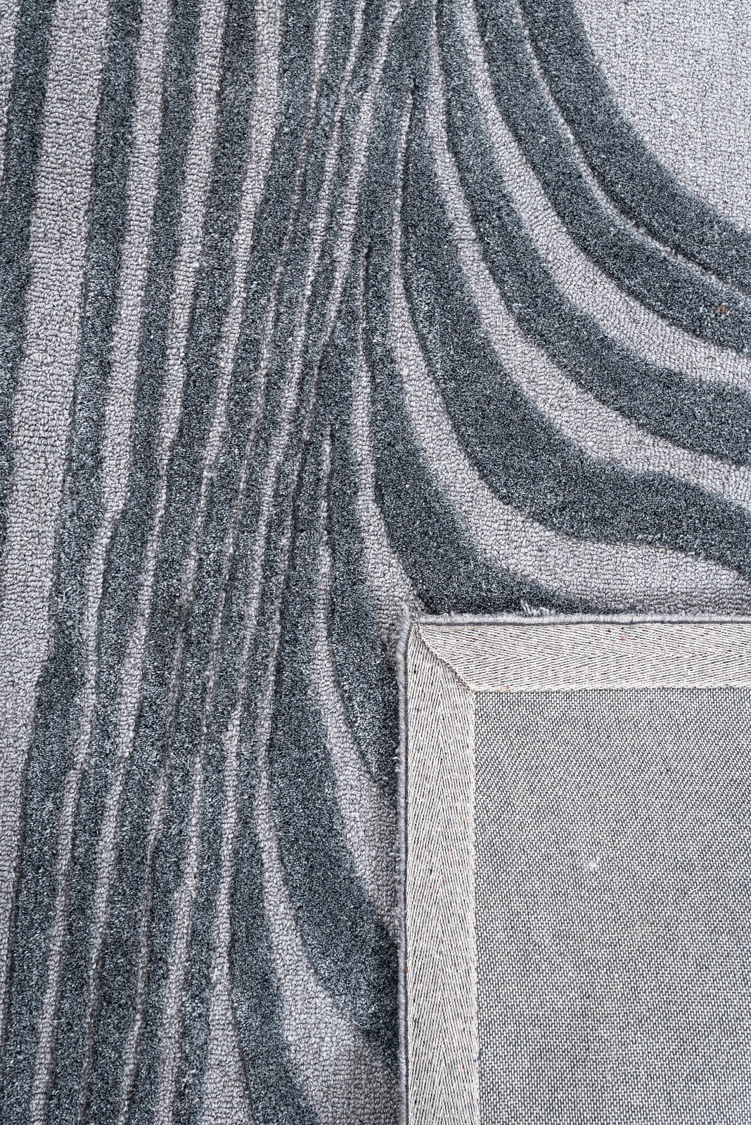 Grey & Ivory Abstract Flow Wool & Silk Rug — Square 6
