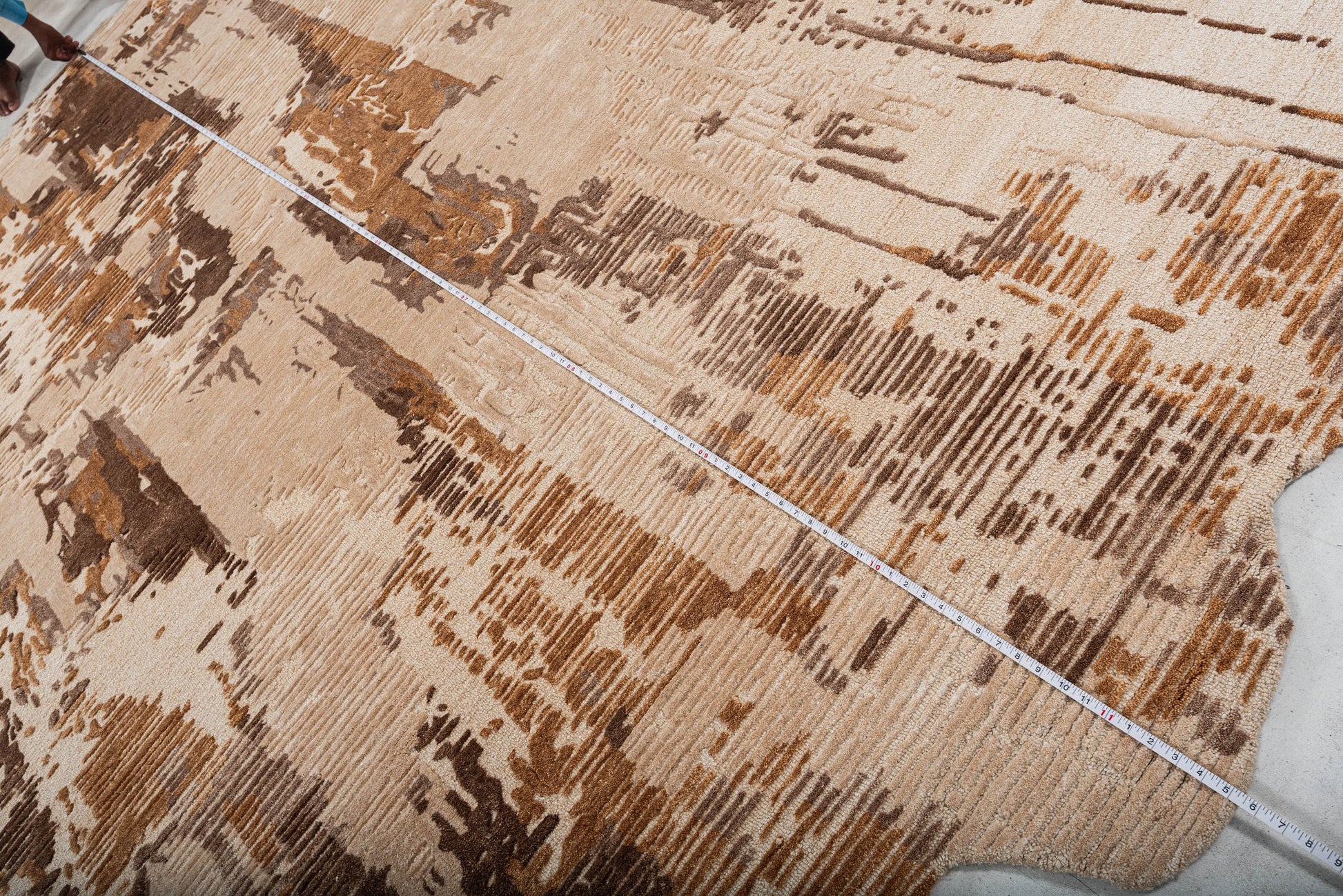 Beige Brown handmade wool and silk rug