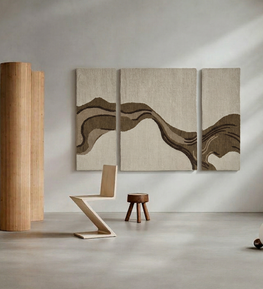 Ivory & Brown Abstract Wave Wool Wall Art (3-Panel Set) 6
